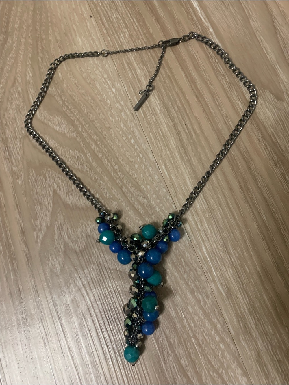 Blue & Teal Beaded V-Shape Necklace - Women's Fashion Jewelry